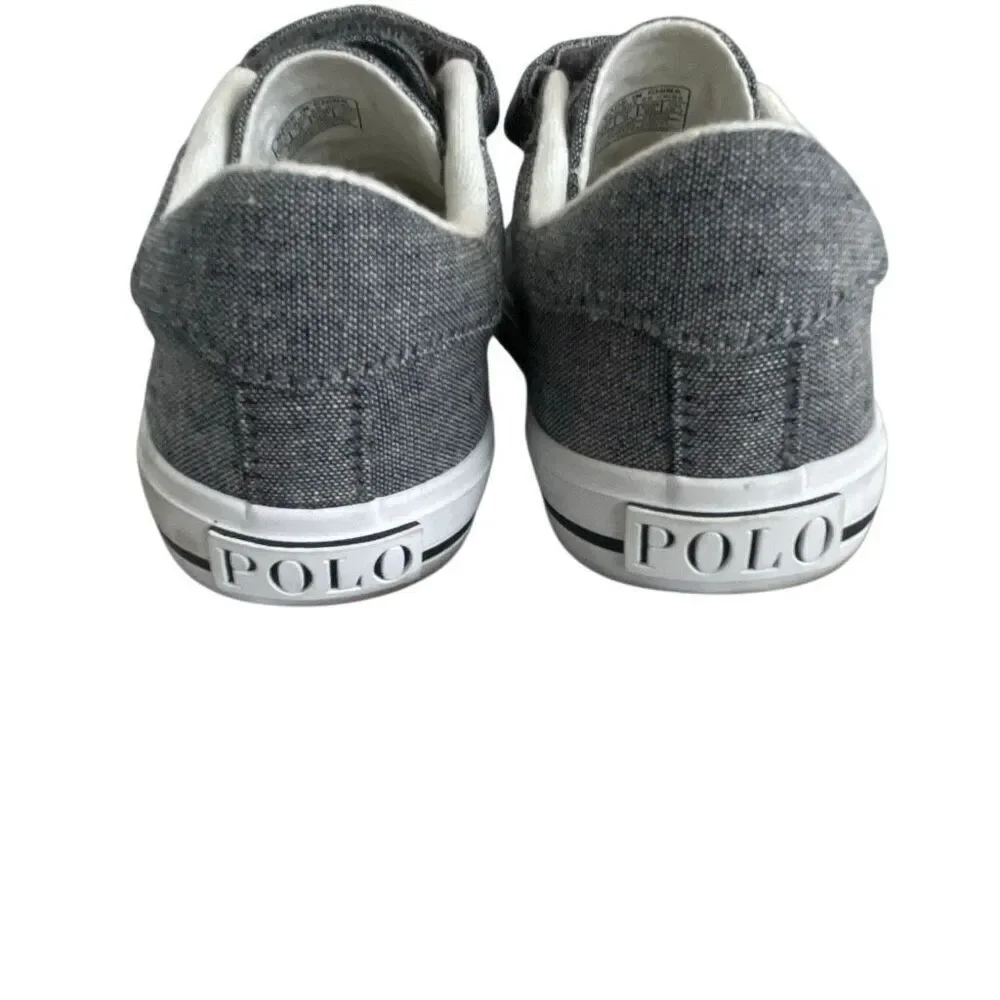 NWOT Polo Ralph Lauren Easten EZ Grey Chambray / Multi Pony Player Shoes Size 8.